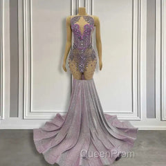 Purple Mermaid Evening Prom Dresses Sleeveless with Long Beadings