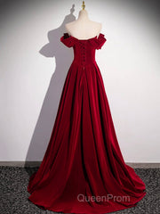 Burgundy Velvet Long Evening Prom Dresses, Off the Shoulder Evening Party Dresses
