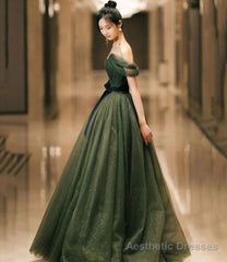 Green Tulle Long A Line Prom Dress Evening Dress