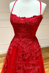 Red Long Evening Prom Dresses Chic & Modern Lace Applique Straps Formal Dresses