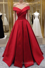 Off Shoulder A Line Red Stain Evening Prom Dresses