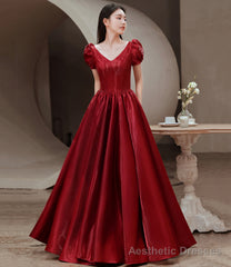 Simple v neck long prom dress A line evening dress