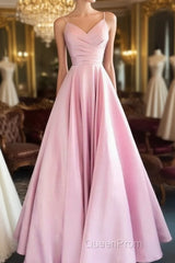 Pink A Line Sweetheart Satin Long party Dresses Evening Prom Dresses Elegant Evening Dresses Custom Size