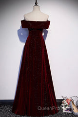 Burgundy velvet long A ling Evening Prom Dresses evening Dresses