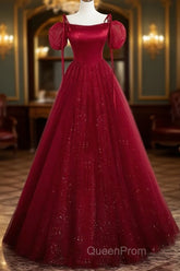 Burgundy Satin Tulle Floor Length Evening Prom Party Dresses