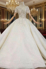 Find The Perfect Light Champagne Tulle Short Sleeve Backless Appliques Beading Wedding Dresses