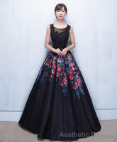 Black Floral Patterns Long Prom Dress Black Evening Dress