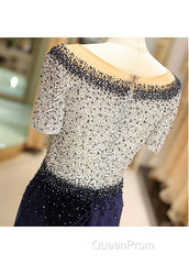 Fleece & Lace Scoop Short Sleeve Mermaid Evening Dresses