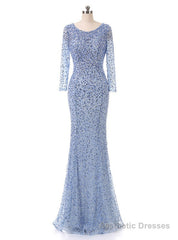 Floor-length Beading Sequin Fishtail Long Sleeve Evening Dress