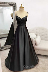 Floor-Length Satin Green Evening Prom Dresses A-Line With Pleated