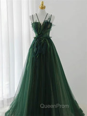 Forest Style Emerald Green Beading Tulle Dresses, Evening Prom Dresses Fairy,Evening Gown Graduation Party Dresses
