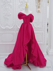 Fuchsia High Low Off Shoulder Party Dress, High Low Prom Dress Formal Dress
