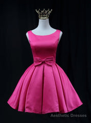 Fuchsia Satin Bow Homecoming Dress