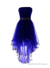 Royal Blue Tulle High Low Scoop Homecoming Dresses, Blue Party Dress