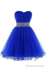 A Line Homecoming Dresses, A Line Sweetheart Short Tulle Lace Up Royal Blue Homecoming Dress