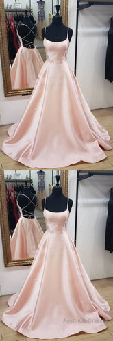 Simple Pink Satin Long Prom Dress, Pink Evening Dress