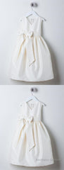 Simple Ivory V Neck Sleeveless A Line Satin Flower Girl Dresses With Bowknot