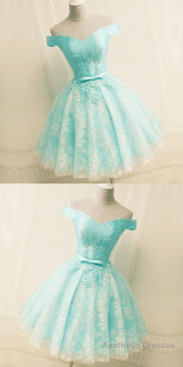 Green Off The Shoulder Appliques Short Homecoming Dress