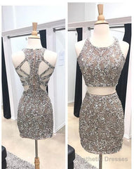 Two Piece Homecoming Dresses, Beaded Homecoming Dresses, Sheath Homecoming Dresses, Open Back Homecoming Dresses