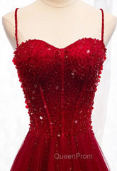 Gemgrace Burgundy Evening Prom Dresses, Long Tulle Evening Dresses With Straps