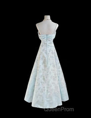 Gentle Blue A-Line Spaghetti Strap Satin Chiffon Long Evening Prom Dresses Birthday Dresses Graduation Evening Prom Dresses