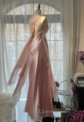 Gentle Pink Sheath Chiffon Ribbon V-Neck Simple Evening Prom Dresses
