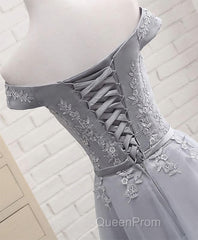 Gray A Line Lace Off Shoulder Evening Prom Dresses, Lace Evening Dresses