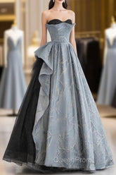 Glam A-line Blue-Grey Sweetheart Long Party Dresses, Floor Length Tulle Evening Prom Dresses Evening Dresses