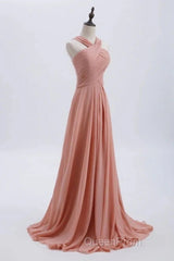 Glam Blush Pink Evening Prom & Wedding Dresses-Sweet 16 Chiffon Evening Gown For Graduation & Quinceanera
