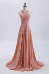 Glam Blush Pink Evening Prom & Wedding Dresses-Sweet 16 Chiffon Evening Gown For Graduation & Quinceanera