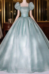 Glam Light Green Ball Gown Short Sleeves Formal Dresses, Light Green Sweet 16 Dresses