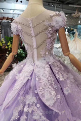 Glam Light Purple Tulle With Lace Applique Sweet 16 Dresses, Light Purple Evening Prom Dresses