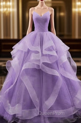 Glam Tulle Light Purple Long Evening Dresses Ball Gown Sweet 16 Dresses Evening Prom Dresses shops