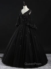 Glam Tulle With Lace Applique Ball Gown Sweet 16 Dresses, Beaded Evening Prom Dresses Evening Dresses