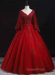 Glam Tulle With Lace Applique Ball Gown Sweet 16 Dresses, Beaded Evening Prom Dresses Evening Dresses