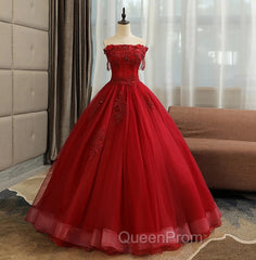 Glam Wine Red Quinceanera Dresses Party Dresses, Tulle Long Embroidered with Flowers Evening Dresses