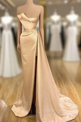 Glamorous Champagne Starpless Long Evening Prom Dresses With Split Online