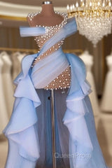 Glamorous Hi-Lo Mermaid Evening Prom Dresses Tulle With Pears