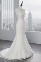 Glamorous Long Mermaid Tulle Appliques Lace Wedding Dresses