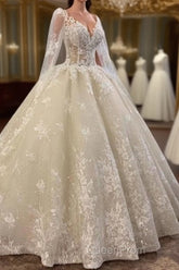 Glamorous Long Sleevess Lace A line Bridal Gown Pirncess Wedding Dresses