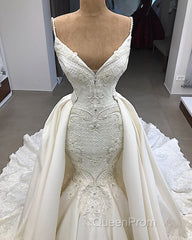 Glamorous Mermaid Sleeveless Lace Wedding Dresses Overskit