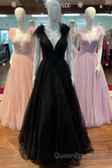 Glitter Feathers V-Neck Empire Waist A-Line Evening Prom Gown,Evening Party Dresses