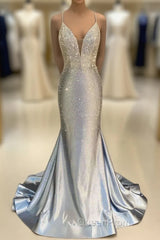 Glitter Halter Beaded Mermaid Evening Prom Dresses