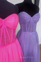 Glitter Sweetheart Sheer Corset A-Line Long Evening Prom Dresses