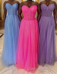 Glitter Sweetheart Sheer Corset A-Line Long Evening Prom Dresses
