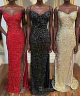 Glitters Mermaid Sequin Long Formal Dresses with Slit,Best Evening Prom Dresses