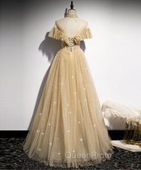 Gold Tulle Lace Long Evening Prom Dresses Gold Sweet 16 Dresses