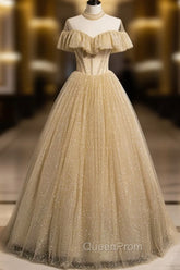 Gold Tulle Lace Long Evening Prom Dresses Gold Sweet 16 Dresses