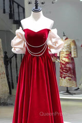 Gorgeous A Line Off The Shoulder Velvet Red Evening Prom Dresses