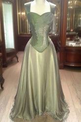 Gorgeous A Line Straps Floor Length Satin Retro Evening Dresses Evening Prom Dresses